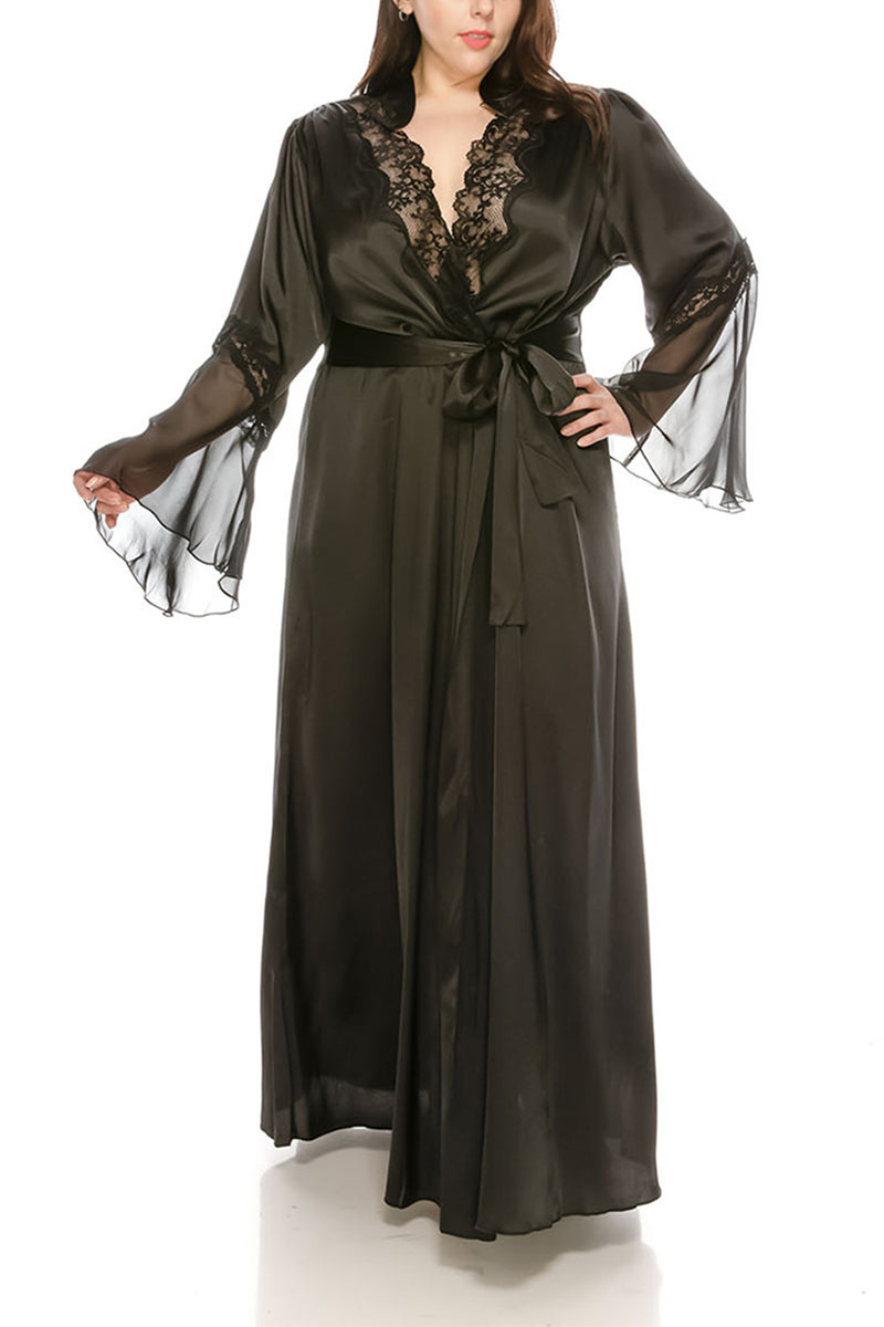 Plus size 2024 black silk robe