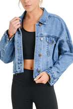 Load image into Gallery viewer, Womens Raw &amp; Ribbed Crop Denim Jacket Best Seller!