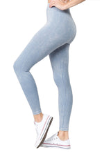 Load image into Gallery viewer, High-waist Stonewash Ribbed Leggings