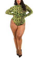 Load image into Gallery viewer, Plus Size Leopard Mesh Print Long Sleeves Bodysuit
