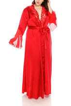Load image into Gallery viewer, Long Satin Robes w/Lace for Plus Size Lingerie Silk Bathrobe Lounge Bridesmaid Nightgowns Sleepwear