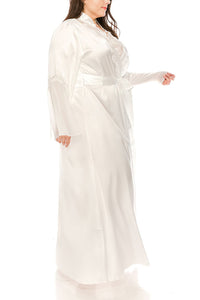 Long Satin Robes w/Lace for Plus Size Lingerie Silk Bathrobe Lounge Bridesmaid Nightgowns Sleepwear