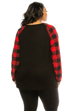Load image into Gallery viewer, Women&#39;s Plus Size Color Block Plaid Long Sleeve Tunic Top W/Kangaroo Pocket