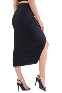 Benian Womens Jersey Knit Ruched Twist Draped Front Split Asymmetrical Skirt