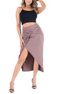 Benian Womens Jersey Knit Ruched Twist Draped Front Split Asymmetrical Skirt
