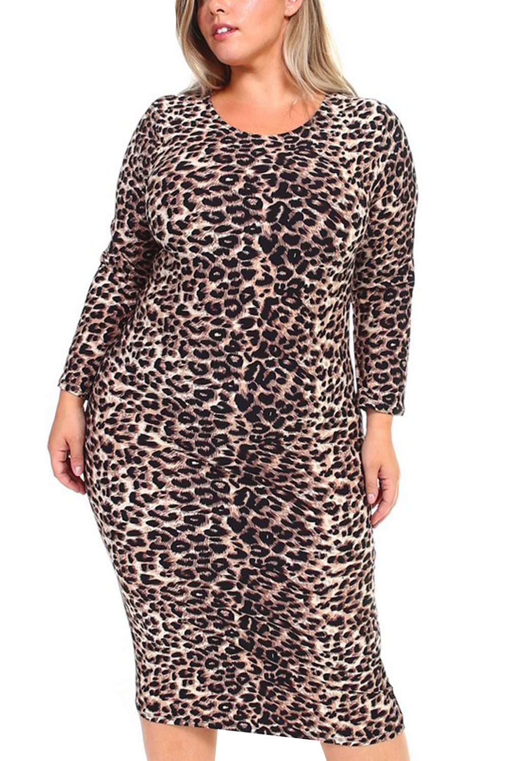 Plus Animal Leopard Midi Bodycon Dress