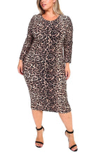 Load image into Gallery viewer, Plus Animal Leopard Midi Bodycon Dress