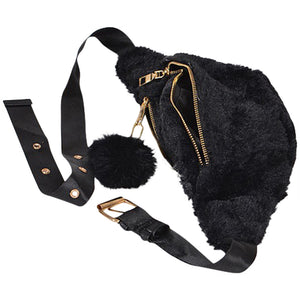 FUR FANNY PACK WITH POMPOM KEY CHAIN