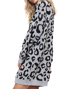 tunic Long Sleeve Leopard Turtleneck Sweater Mini Dress STYLISH TRENDY