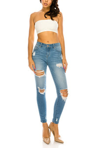 Women's 5 Pckt Distressed Ankle Cropped Skinny Jeans