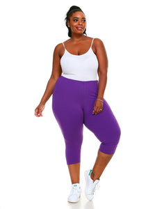 Women's Plus Size Made in USA Cotton Basic Capri True Size Leggings(XL-6XL)
