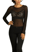 Load image into Gallery viewer, Kylie Inspired Mesh Lace Bra Contrast Long Sleeves Top