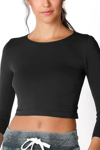 Women's 3/4 Sleeve Crew Neck Crop Top Trendy Made in USA