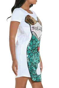 Womens Sequins Mermaid Patch Dress