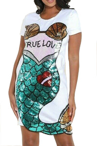 Womens Sequins Mermaid Patch Dress
